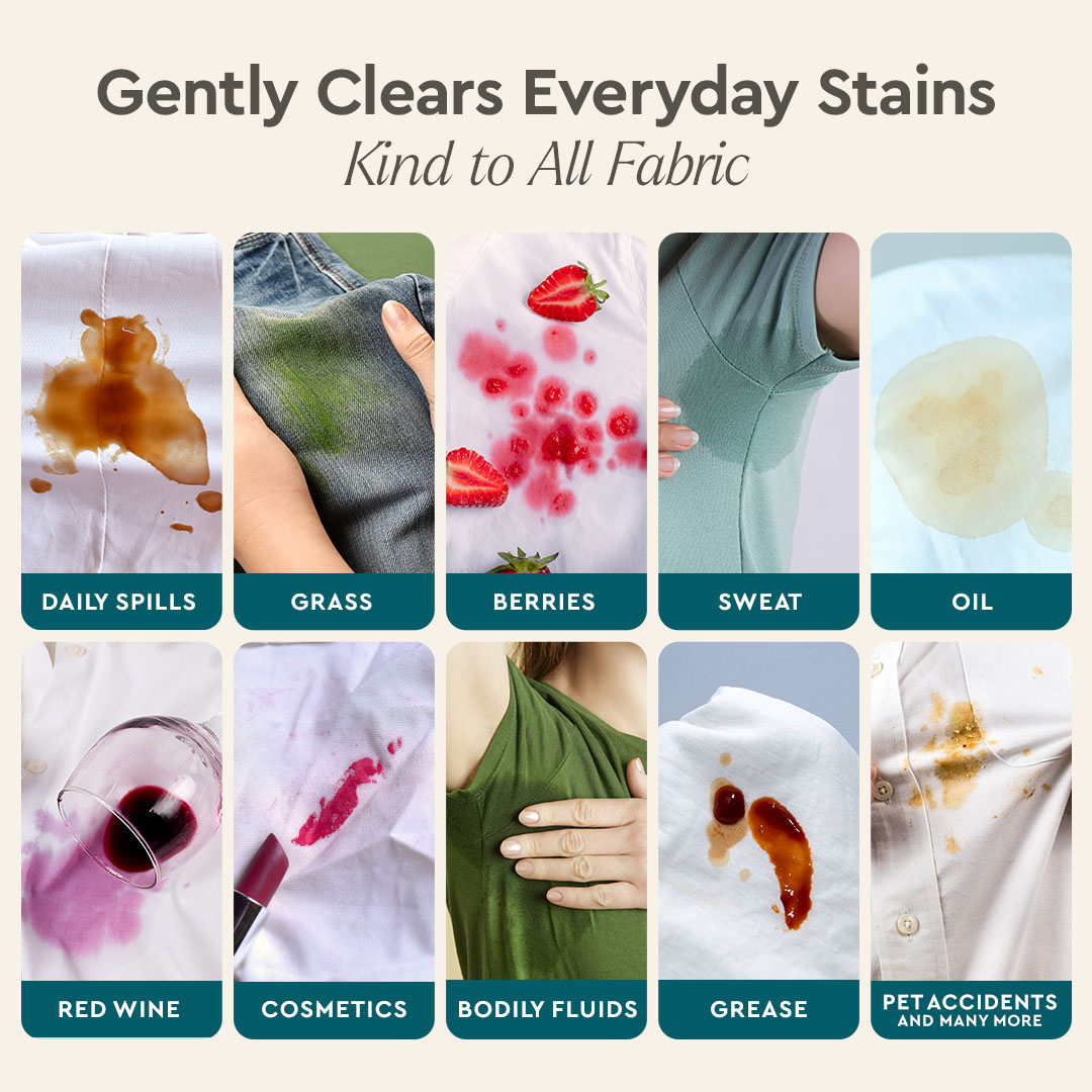 Test your Laundry Stain Remover with this grid showing common fabric stains.