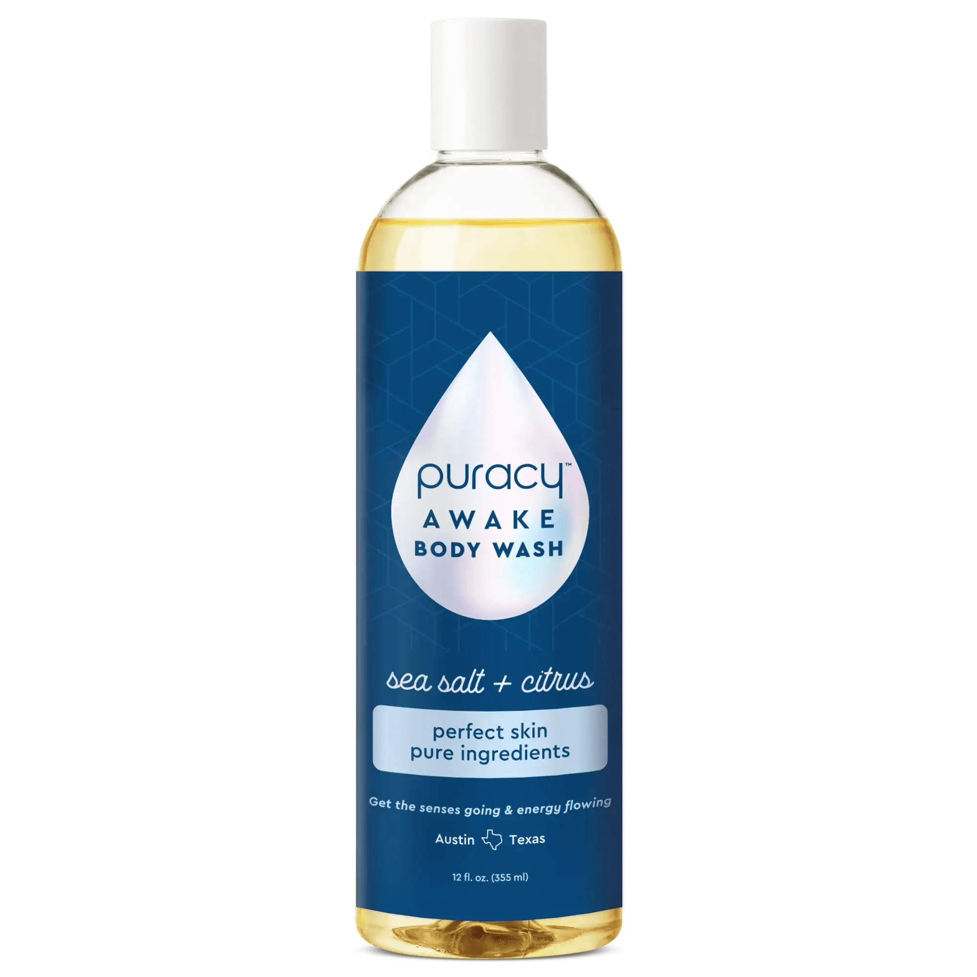 Refillable Body Wash, natural formula, sea salt & citrus scent, 12 fl oz, eco-friendly bottle.
