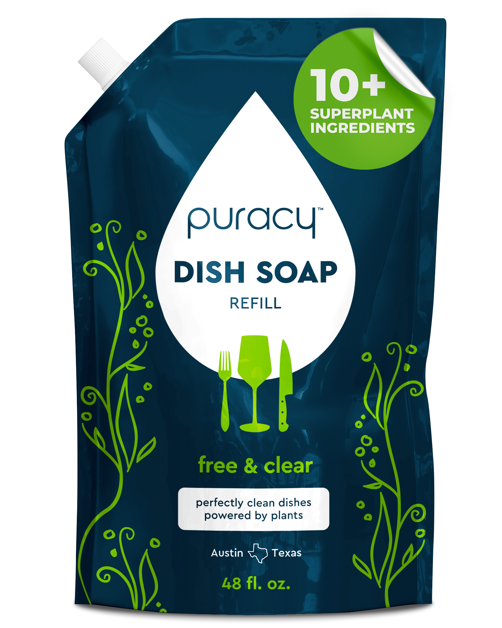 Puracy Dish Soap refill, 48 fl. oz., eco-friendly, made with 10+ plant-based ingredients.
