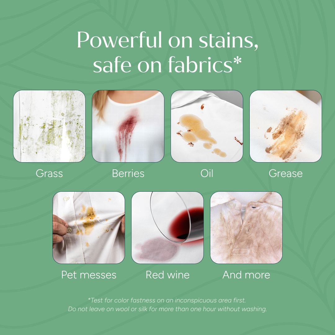 Tackle grass, berry, oil & sweat stains—try our enzyme-powered Laundry Stain Remover today!.