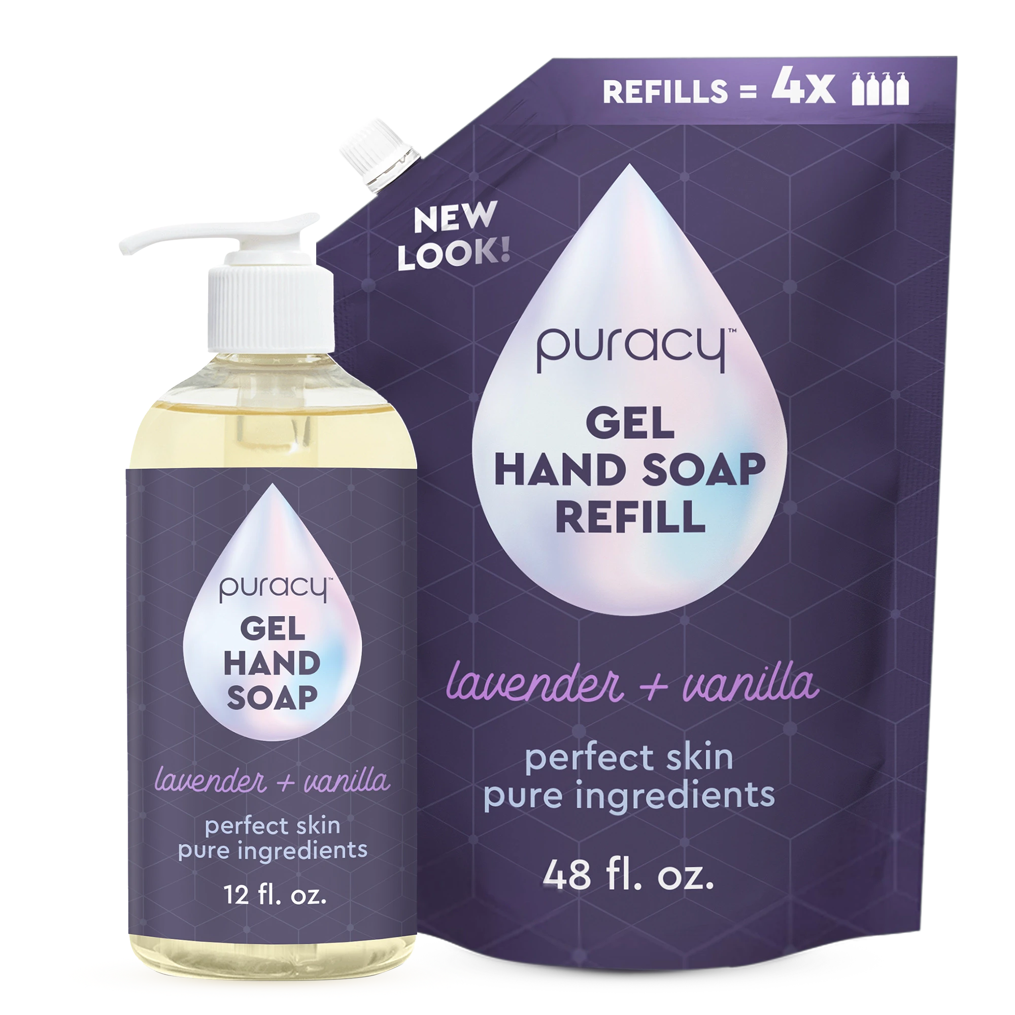 Puracy Gel Hand Soap with lavender vanilla scent now has a fresh new look and comes with a refill pack.