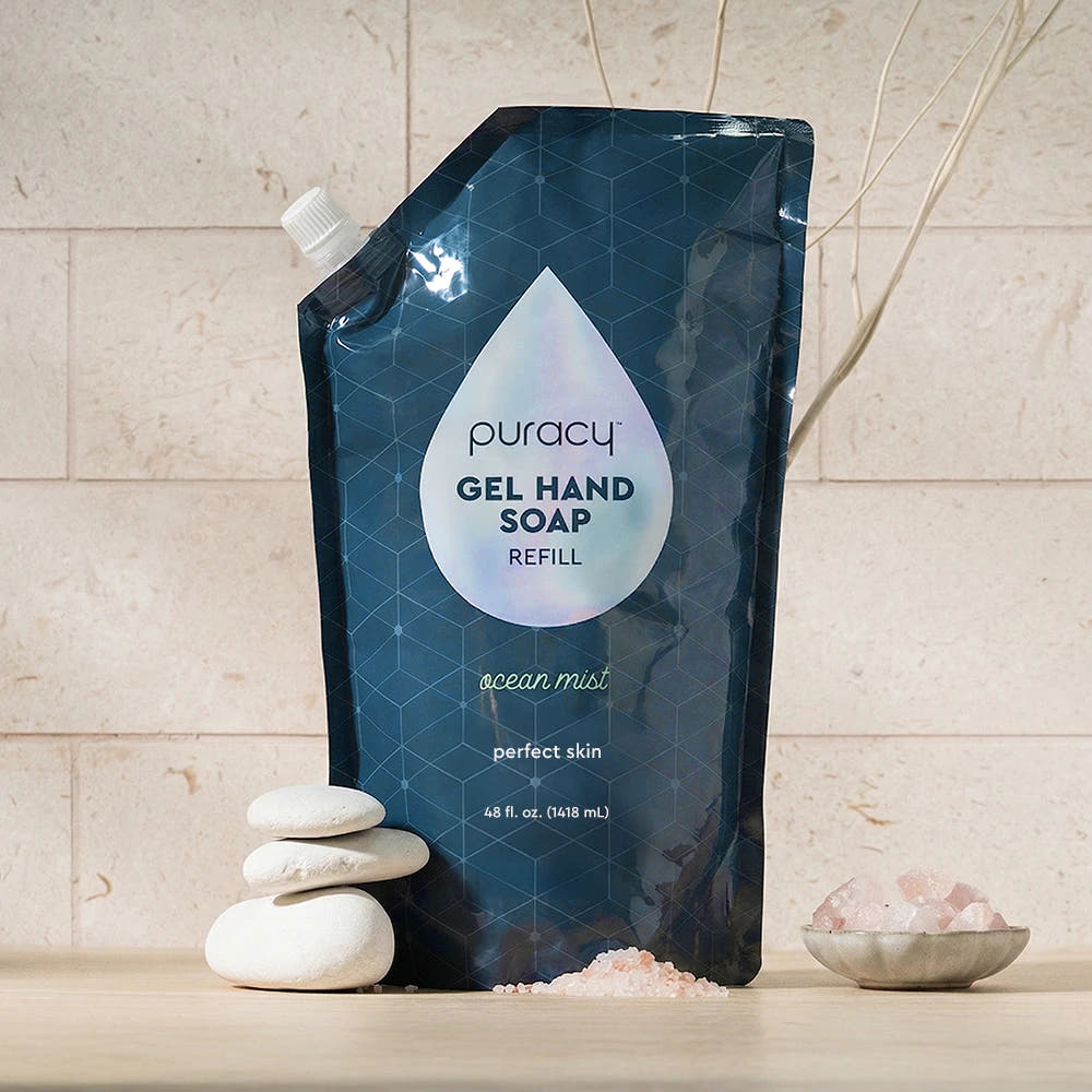 Gel Hand Soap refill for dry skin with moisturizing, styled by stones and bath salts.