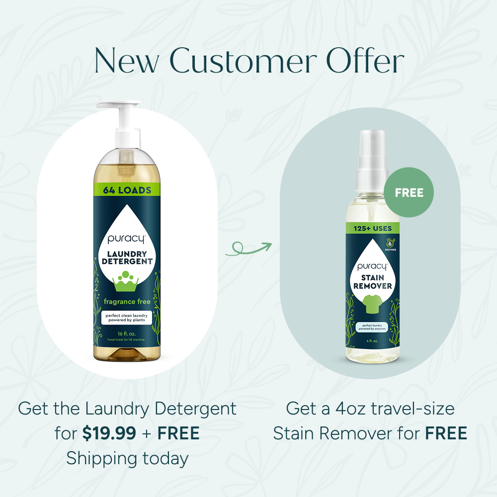 Puracy: $19.99 Laundry Detergent Concentrate + FREE 4-oz Stain Remover, free shipping for new customers.
