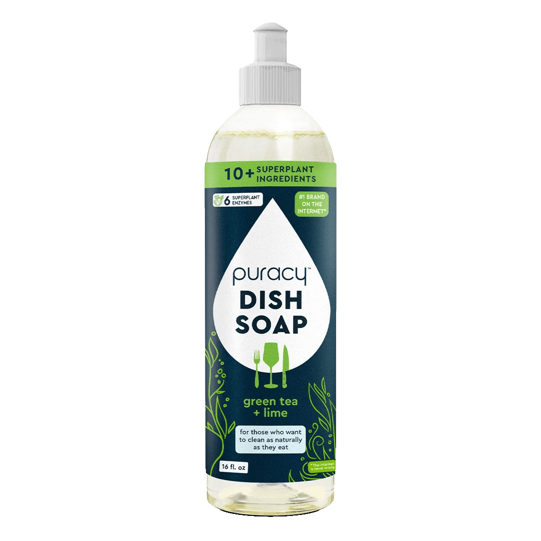 Eco-friendly Dish Soap by Puracy, plant-derived enzymes, green tea & lime scent, 16 fl oz.