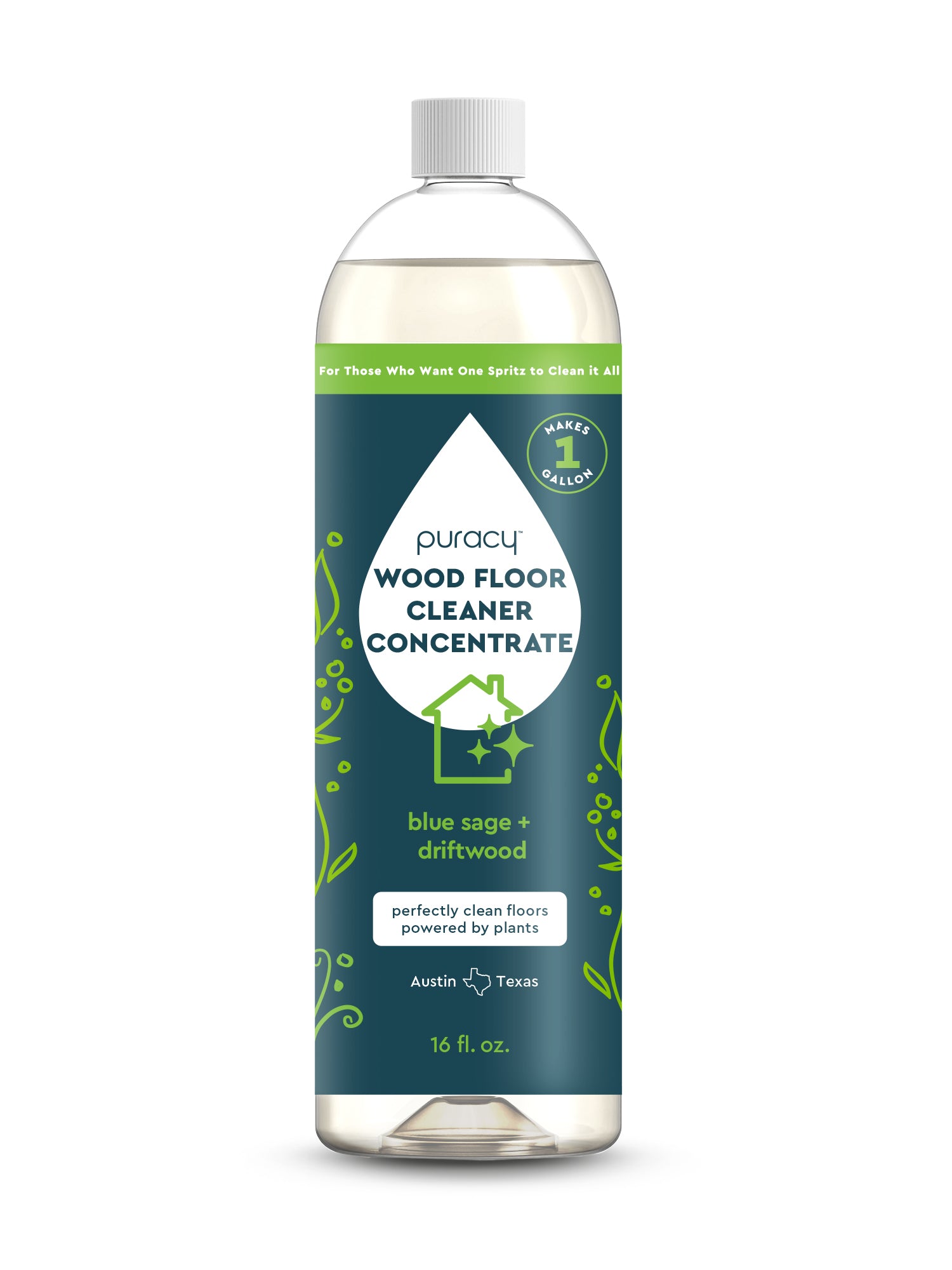 Clear bottle of Everyday Multi-Surface Cleaner, plant-powered formula, 16 fl. oz.