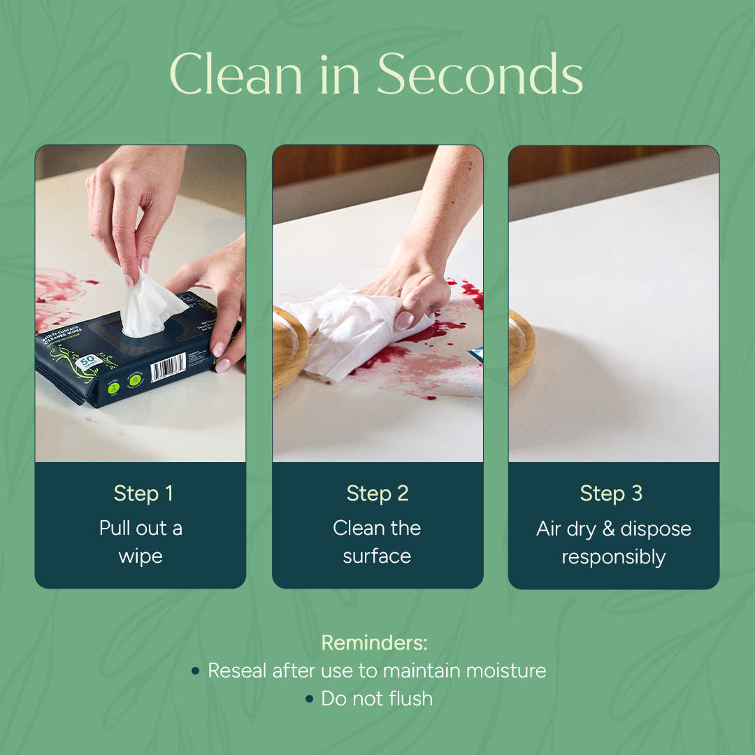 Back to School Reset: Easy Clean Bundle—wipe, clean, air dry, and dispose for safe surfaces.