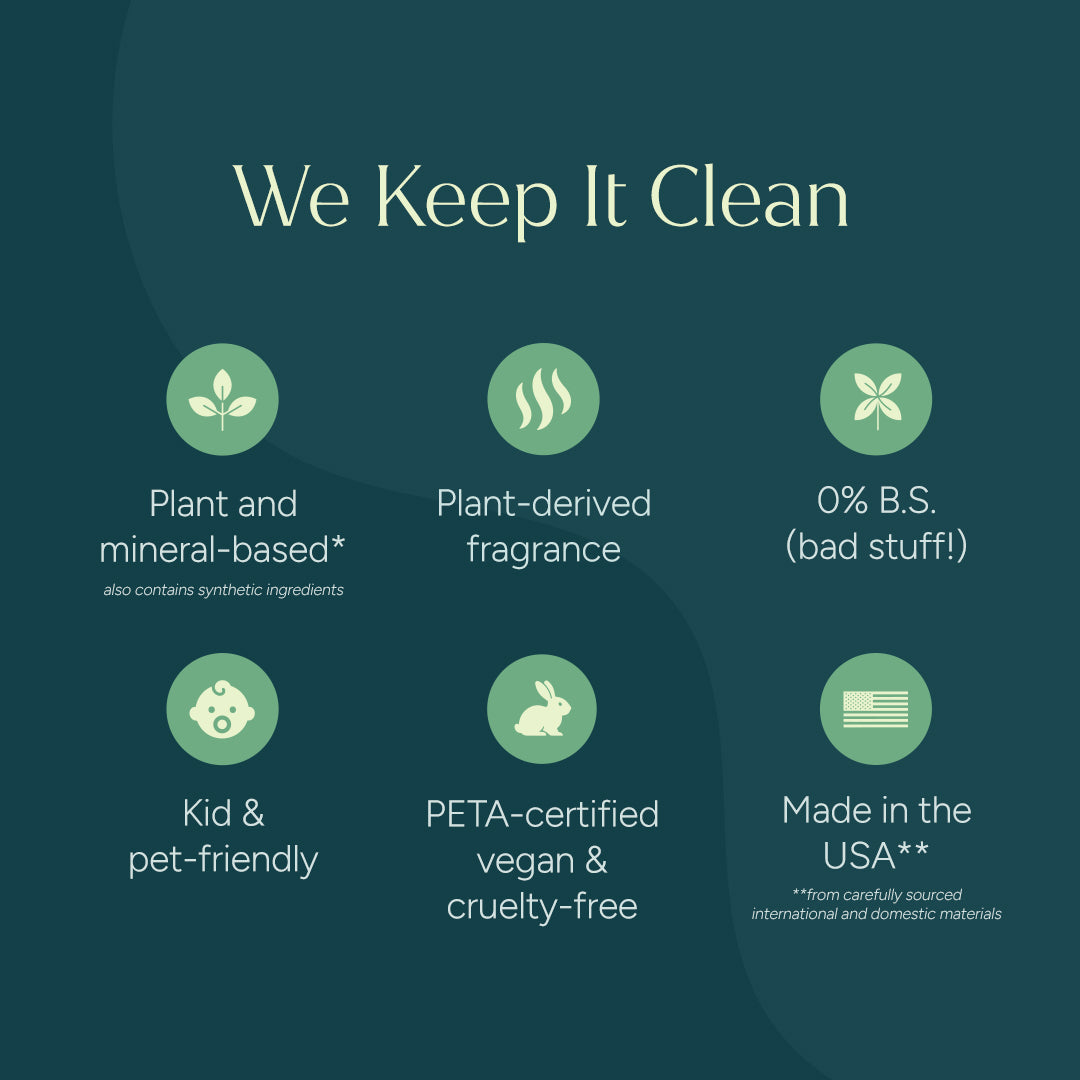 Infographic showing Multi-Surface Cleaner Spray features: vegan, cruelty-free, eco-friendly options. #common
