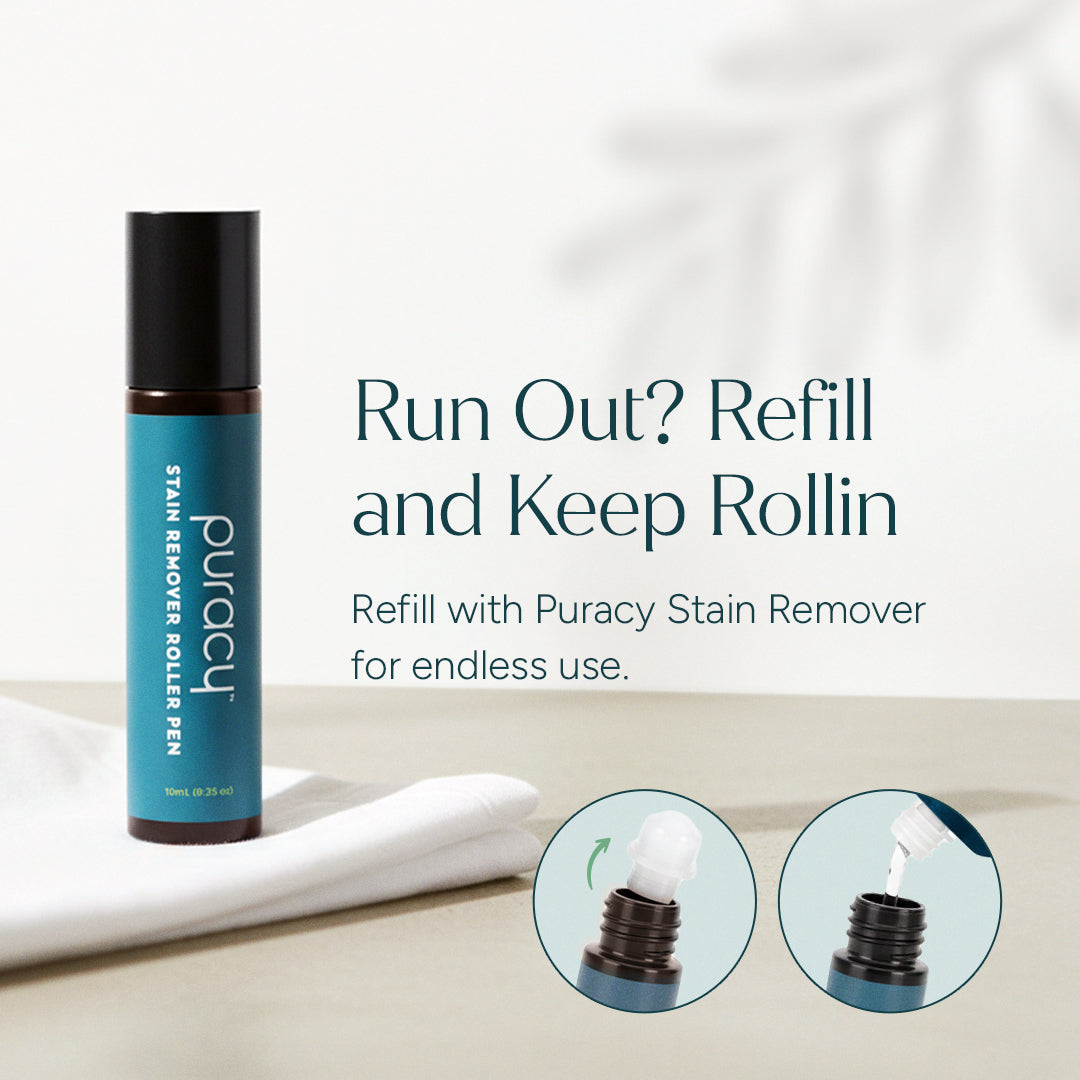 A 3-pack Stain Remover Roller Pen + free 4-oz bottle for new customers, text: Run Out? Refill and Keep Rollin.