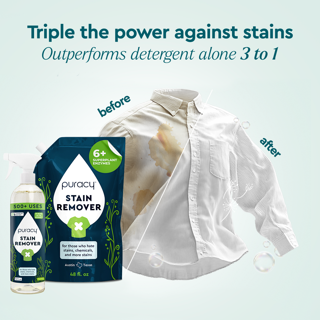 See a shirt before and after using Laundry Stain Remover, highlighting its powerful cleaning results.