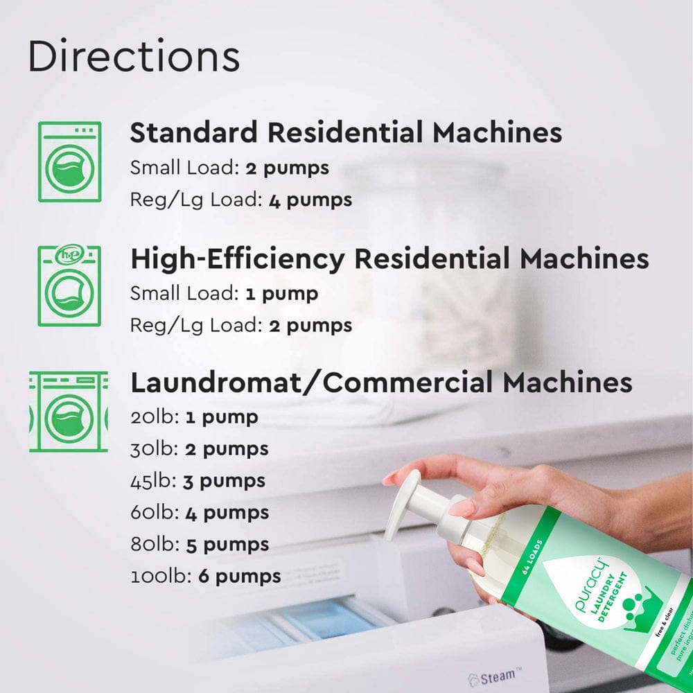 Explore Puracy Natural Liquid Laundry Detergent with Stain Fighting Enzymes in a fresh linen scent, ideal for sensitive skin and compatible with all machine types. Just press the pump bottle to dispense the 10x concentration formula, providing a powerful clean that's gentle on both your clothes and skin.
