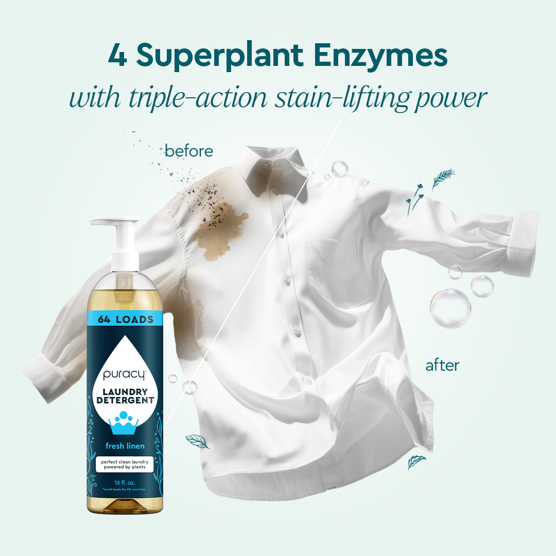 A white shirt before and after Laundry Detergent (Concentrated, Sulfate-Free)—eco & eczema friendly.