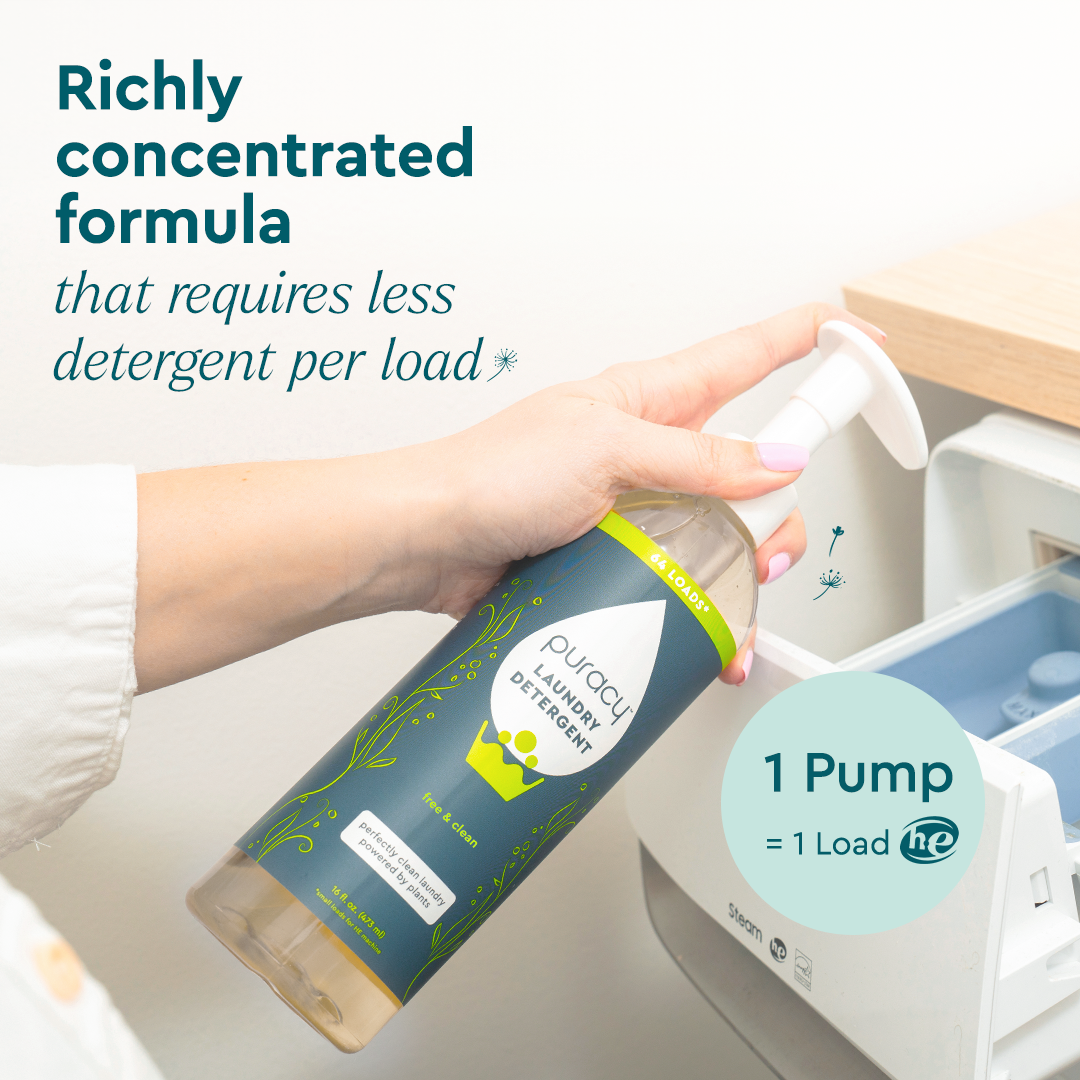 Just 1 pump of Laundry Detergent (Concentrated, Sulfate-Free) per load—10x concentrated formula.