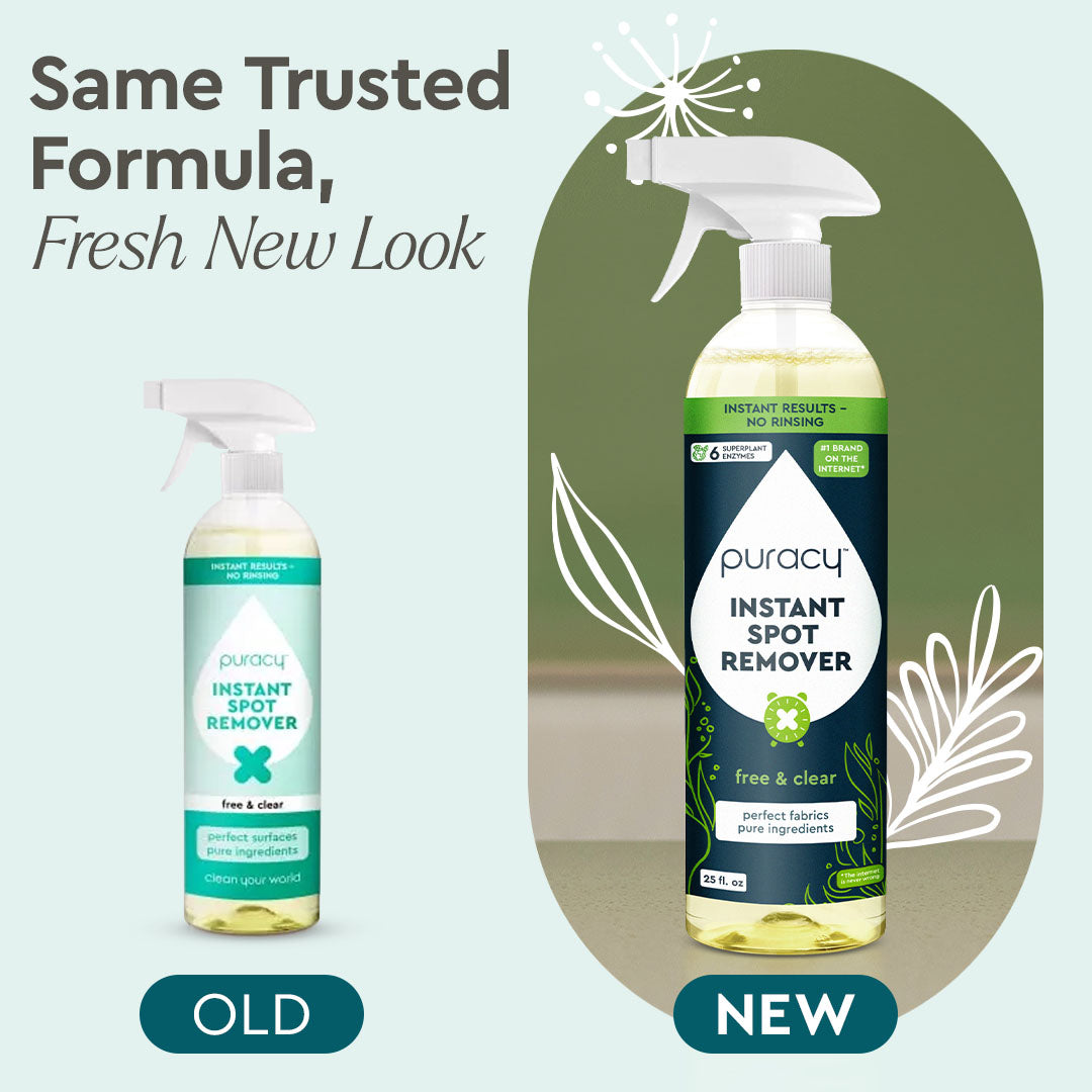 Instant Spot Remover bottles with old and new packaging designs shown side by side.