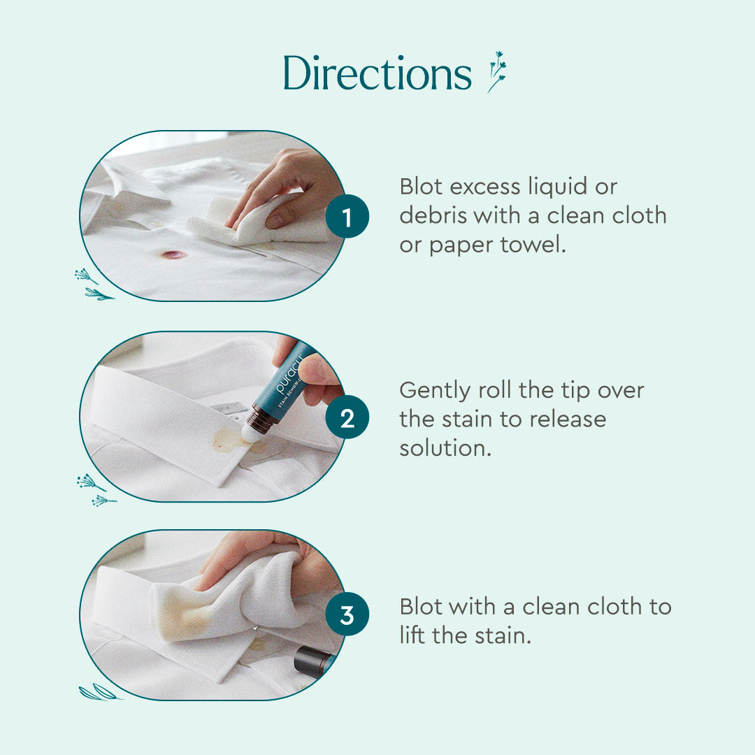Step-by-step stain removal from a white shirt using Laundry Stain Remover, our plant-based formula.