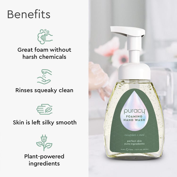 The Foaming Hand Soap bottle contains gentle, silky ingredients derived from plants that are eco-friendly and biodegradable.