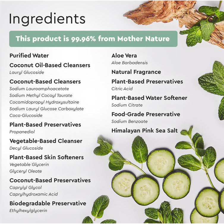 Introducing our Gel Hand Soap, crafted with plant-derived ingredients, herbs, and cucumber slices. This luxurious formula is 99.96% natural, providing moisturizing and hydrating care for your skin with every wash.#common#scent_cucumber-&-mint