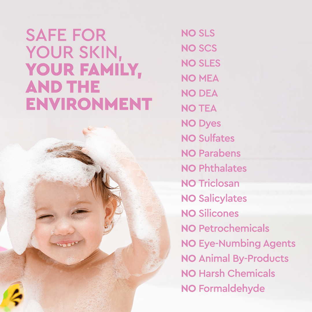 A child joyfully splashes in a bath filled with Baby Bubble Bath (Hypoallergenic), a vegan-friendly product designed for sensitive skin and free from harsh chemicals.