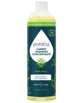 Puracy Natural Carpet & Upholstery Shampoo, a natural cleaner with a fresh citrus scent, is available in a 25 fl oz bottle, making it ideal for cleaning upholstery and meeting hypoallergenic requirements.