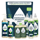 Bestsellers Bundle: Puracy cleaning products with natural cleaners and detergent packs in various sizes/scents.