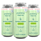 Three cans of Everyday Multi-Surface Cleaner, an eco-friendly formula with a refreshing green tea and lime scent.