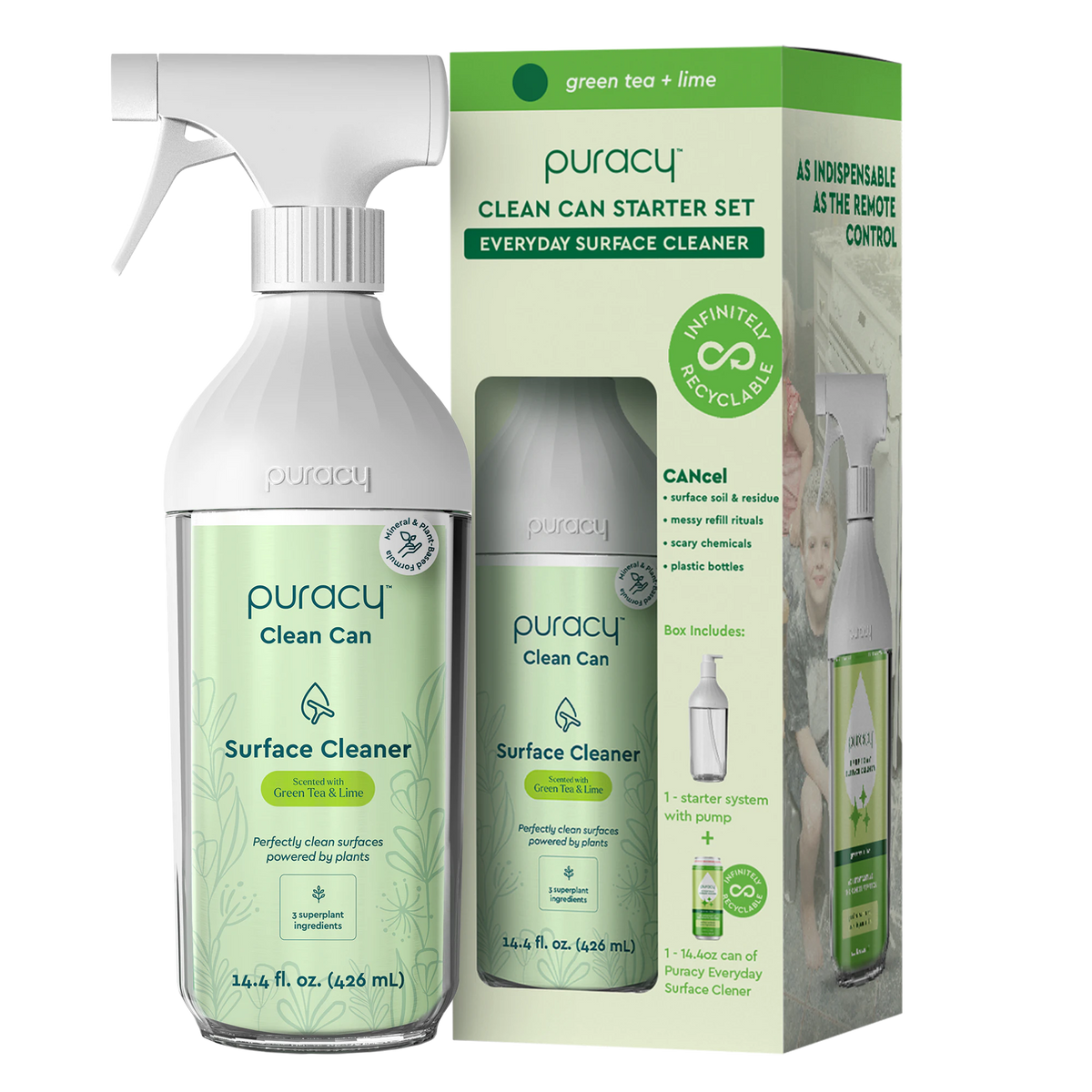 Puracy Everyday Multi-Surface Cleaner (old) Green Tea & Lime Clean Can Starter Set