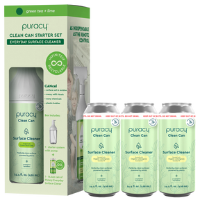 The eco-friendly Everyday Multi-Surface Cleaner Starter Set from Puracy features three cleaner cans with a refreshing green tea + lime scent.