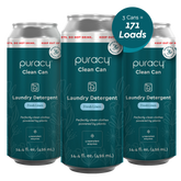 Three cans of Puracy Laundry Detergent (Concentrated, Sulfate-Free) in Fresh Linen fragrance, providing 171 hypoallergenic loads.