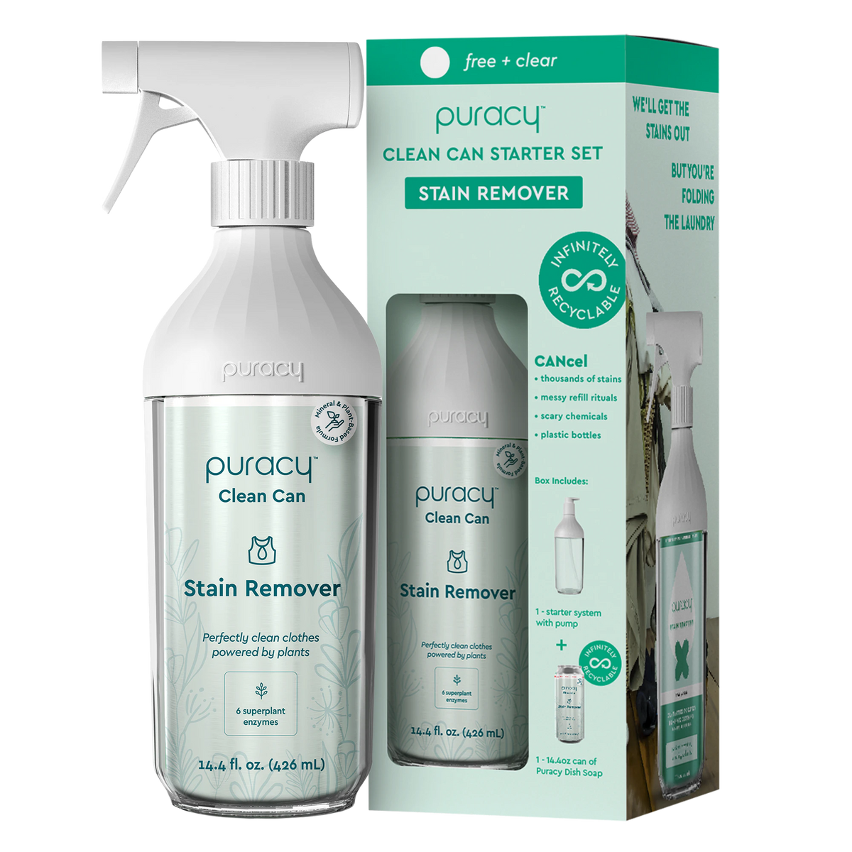 Puracy Laundry Stain Remover Free & Clear Clean Can Starter Set