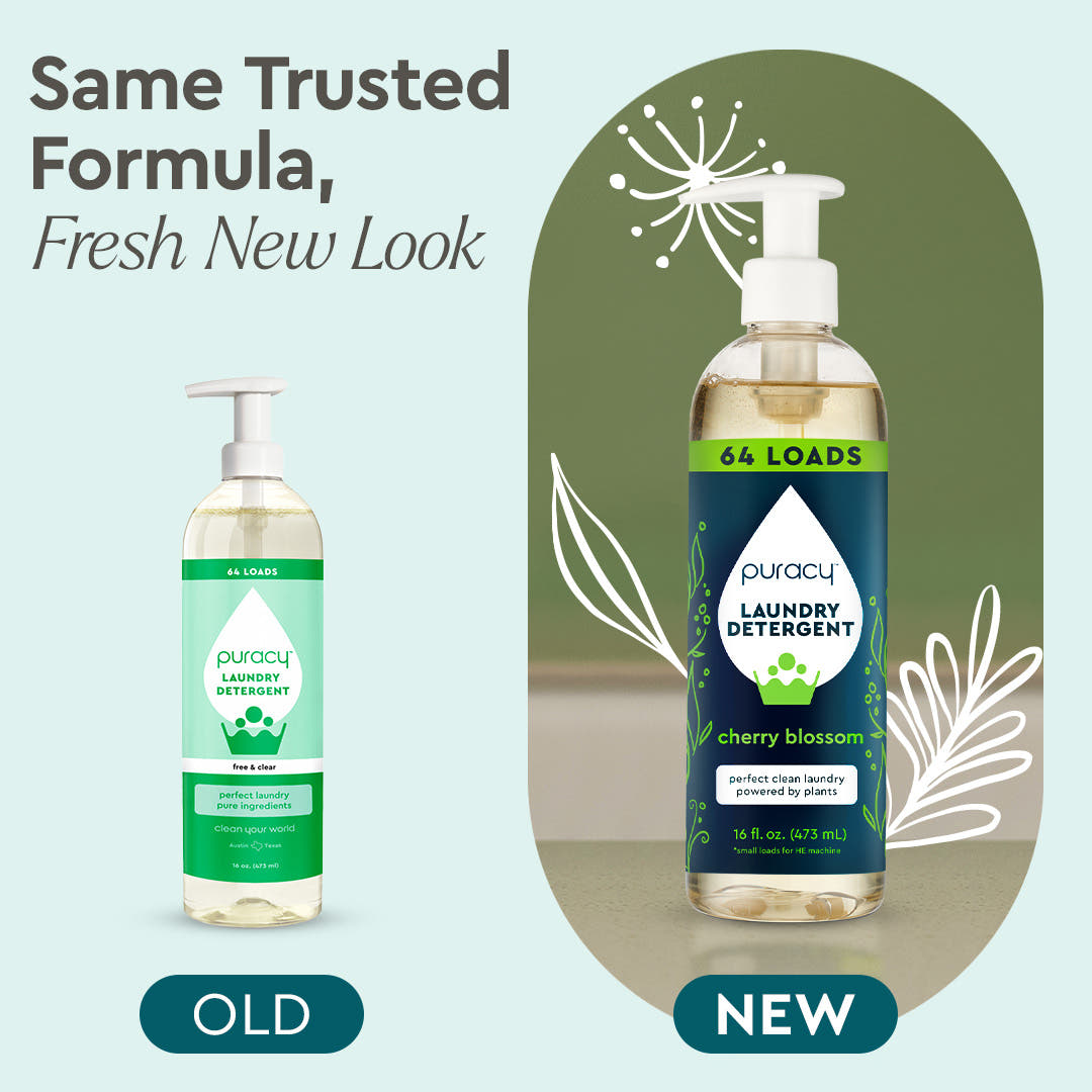 Two bottles of Puracy Laundry Detergent Concentrate, now with a FREE 4-oz Stain Remover!.
