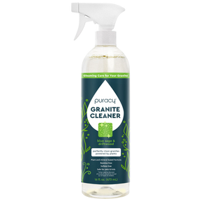 16 fl oz spray bottle of Granite Cleaner by Puracy, featuring a blue sage and driftwood scent.