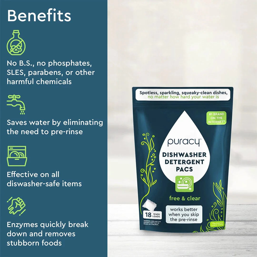 The Natural Dishwasher Detergent Pods (50 Count) provide environmentally friendly cleaning without requiring pre-rinsing. Powered by enzymes to handle tough stains, they perform effectively even in hard water, ensuring sparkling results with every wash.