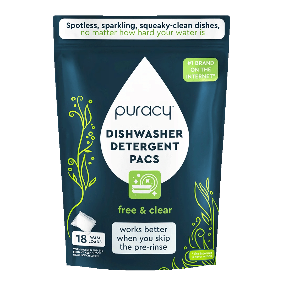 Puracy Natural Dishwasher Detergent Packs, Enzyme-Powered Autodish Tabs, Free & Clear, 50 Count