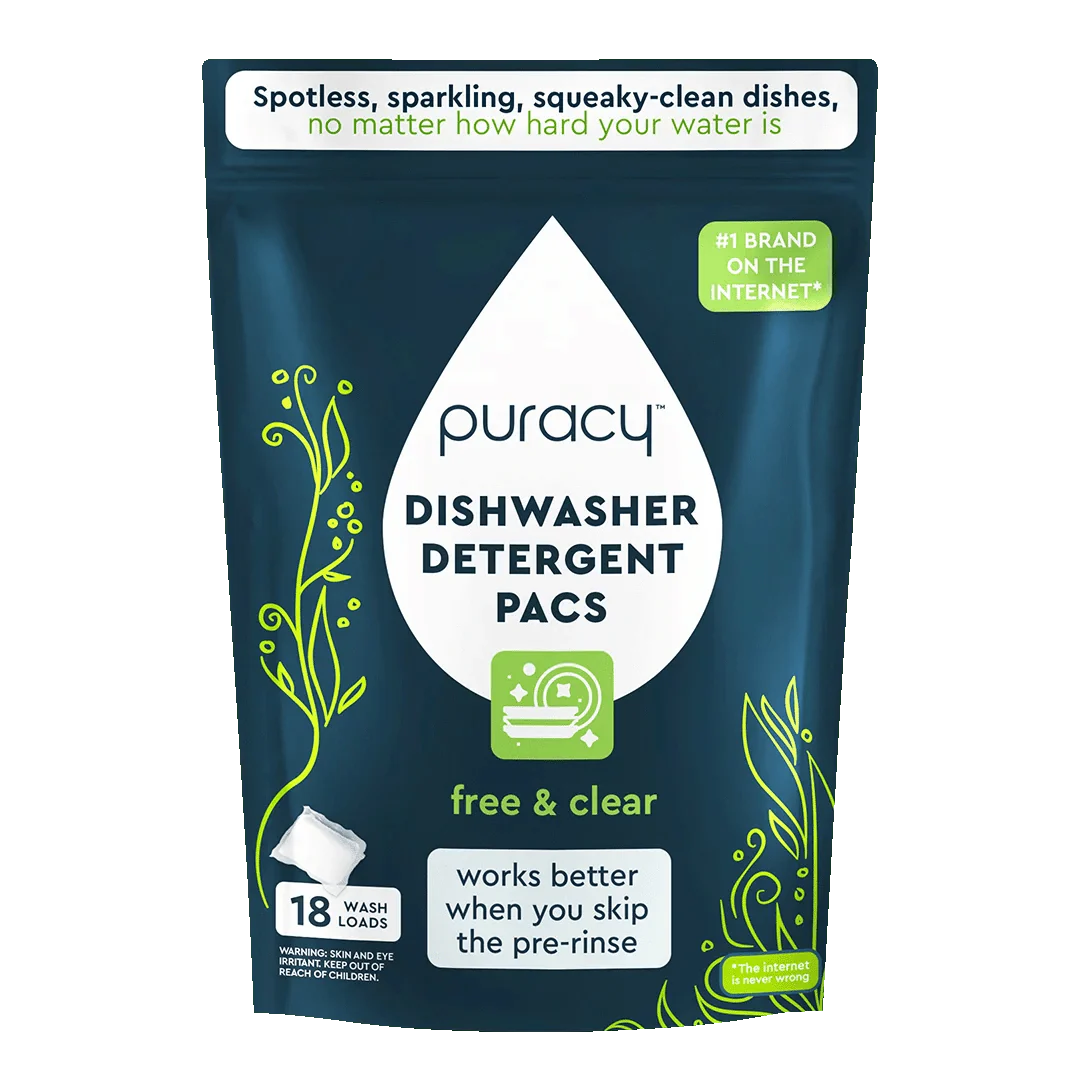 The Natural Dishwasher Detergent Pods (50 count) offer an enzyme-powered, free & clear formula designed to tackle even hard water challenges.