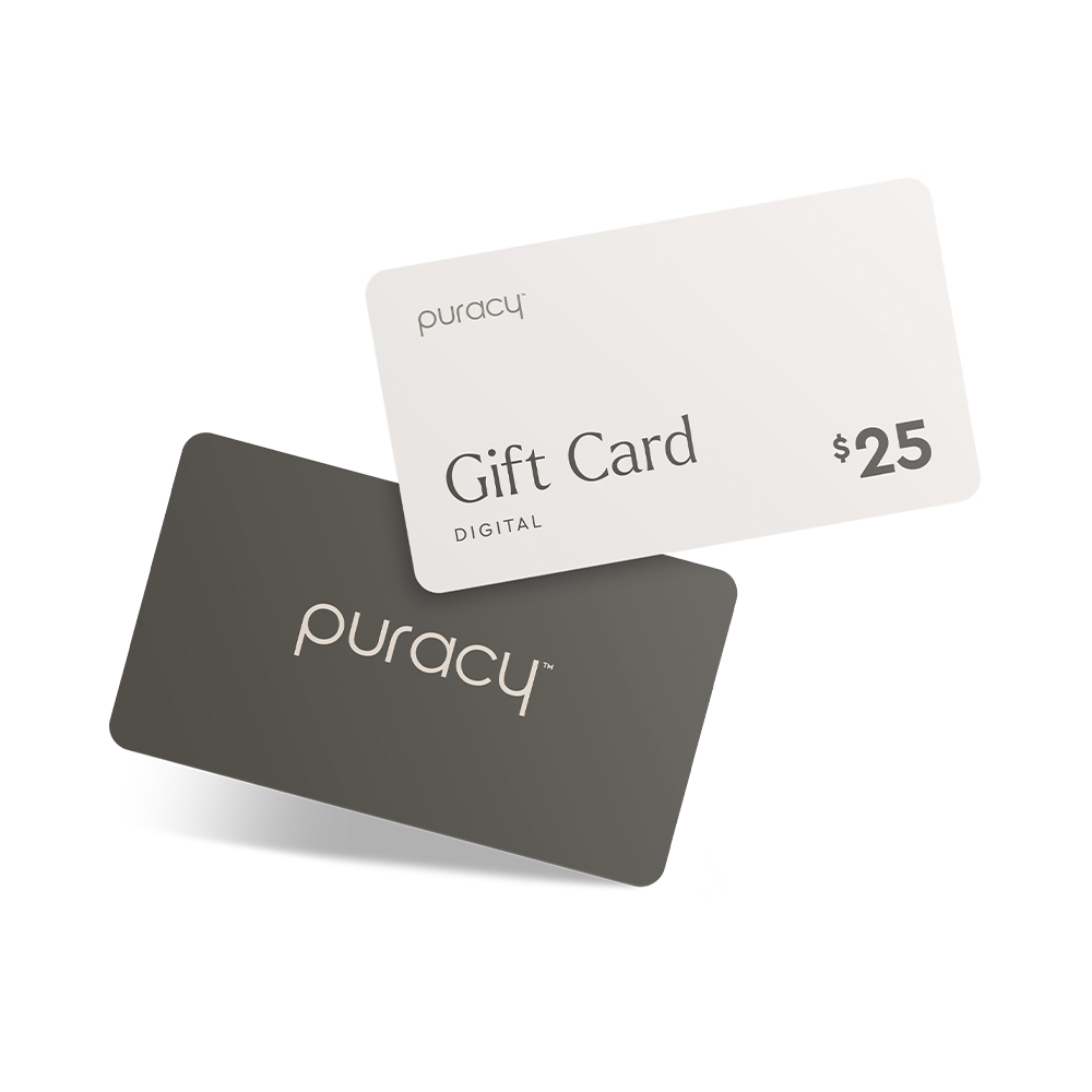 Two overlapping Gift Card gift cards, one white with $25 and one black, create the perfect purest gift for any occasion.