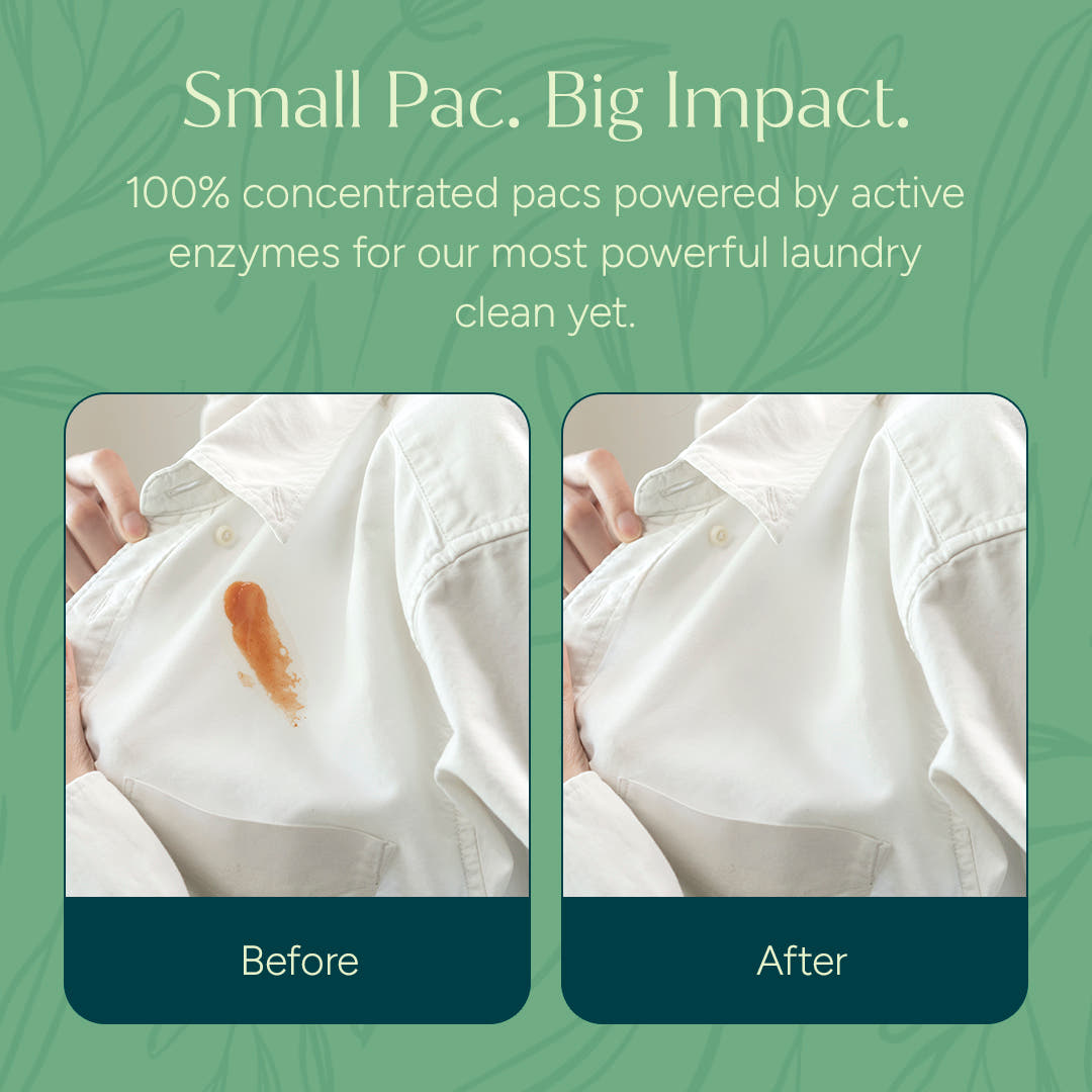 Before: shirt with stain. After: clean shirt—thanks to Back to School Reset: Easy Clean Bundle.