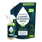 The Natural Stain Remover 12oz + Laundry Detergent Bundle from Puracy features bottles with green accents and text.