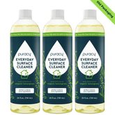 Three bottles of Everyday Multi-Surface Cleaner with organic lemongrass, labeled as old packaging. This eco-friendly choice offers versatile cleaning for your home.