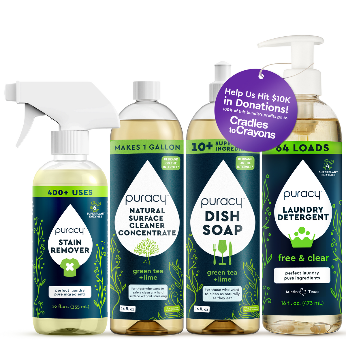 Four Puracy cleaning products: Back to School Essentials Bundle at a special price.