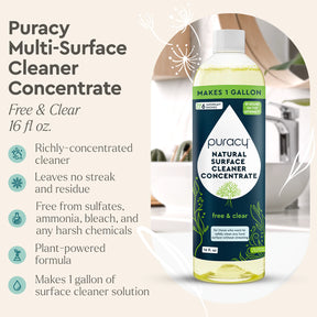 Bottle of Everyday Multi-Surface Cleaner with features listed beside it.