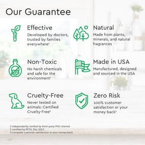 Guarantee details: Our Natural Stain Remover 12oz + Laundry Detergent Bundle is effective, plant-based, non-toxic, and cruelty-free. Made in the USA with a zero-risk commitment.