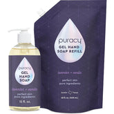 Experience the Gel Hand Soap and Refill Pouch by Puracy, infused with calming lavender and vanilla fragrance. Made with moisturizing, plant-derived ingredients, this gel hand soap leaves your skin soft and revitalized.