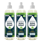 Three bottles of Natural Dish Soap by Puracy, featuring an eco-friendly, natural lemongrass fragrance against a white background.