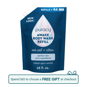 Puracy Body Wash Refill (Acidified, PH Balanced) w/ free vegan gift at checkout, sea salt & citrus, 48 fl. oz.