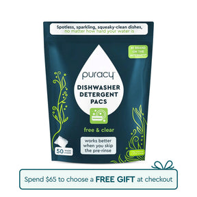 Puracys Trial Dishwasher Detergent Pods have a floral design and come with a free gift offer.