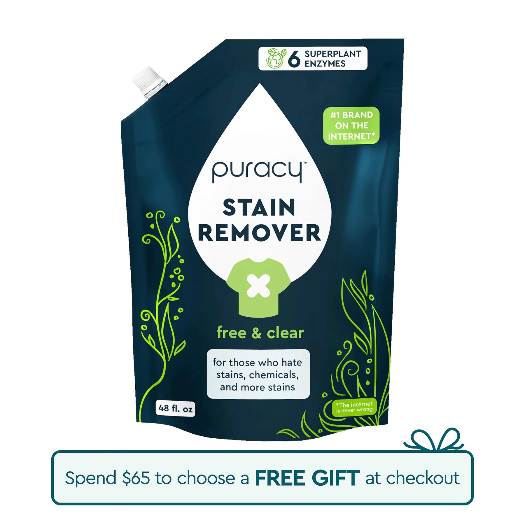 Eco-friendly, hypoallergenic Laundry Stain Remover spray, 48 fl oz, plant-based formula.