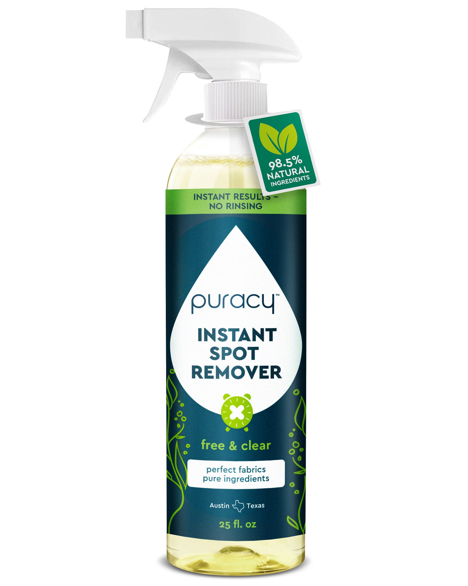 A 25 fl oz spray of Instant Spot Remover, 98.5% natural with plant-based ingredients.