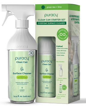 Puracy starter set, biodegradable spray & Everyday Multi-Surface Cleaner in green tea & lime.