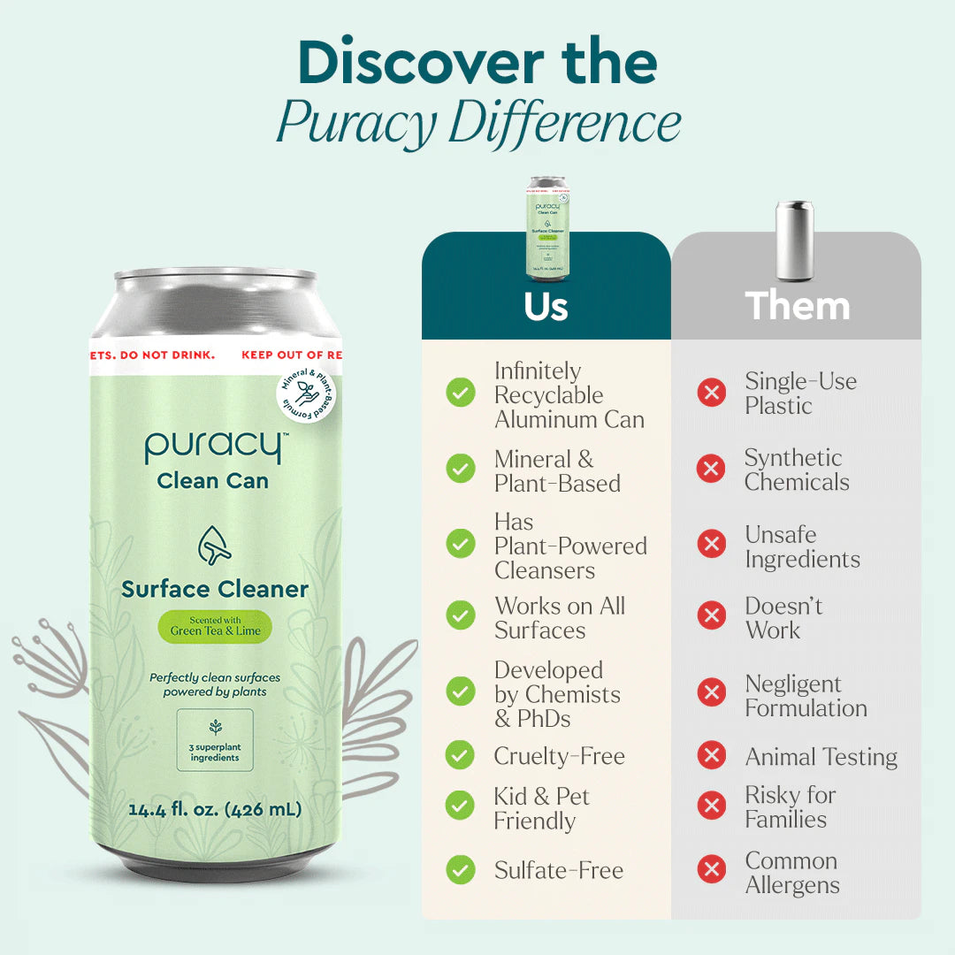 Infographic comparing Everyday Multi-Surface Cleaner to a competitor, emphasizing its eco-friendliness as a multi-surface cleaner with outstanding safety features.