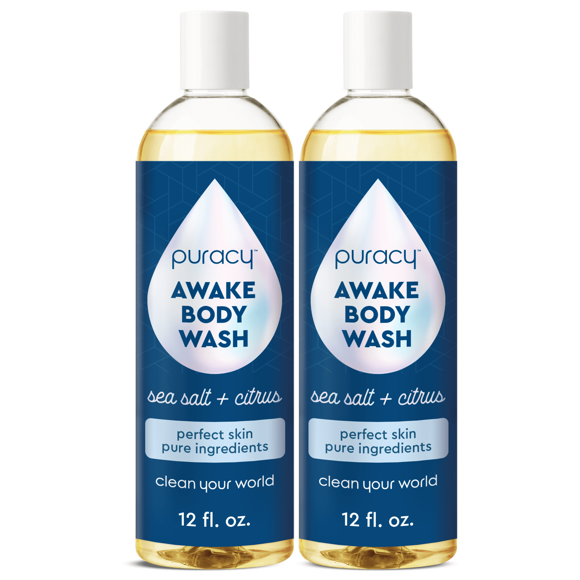 Two bottles of Refillable Body Wash, natural with sea salt & citrus scent, 12 fl. oz. each.