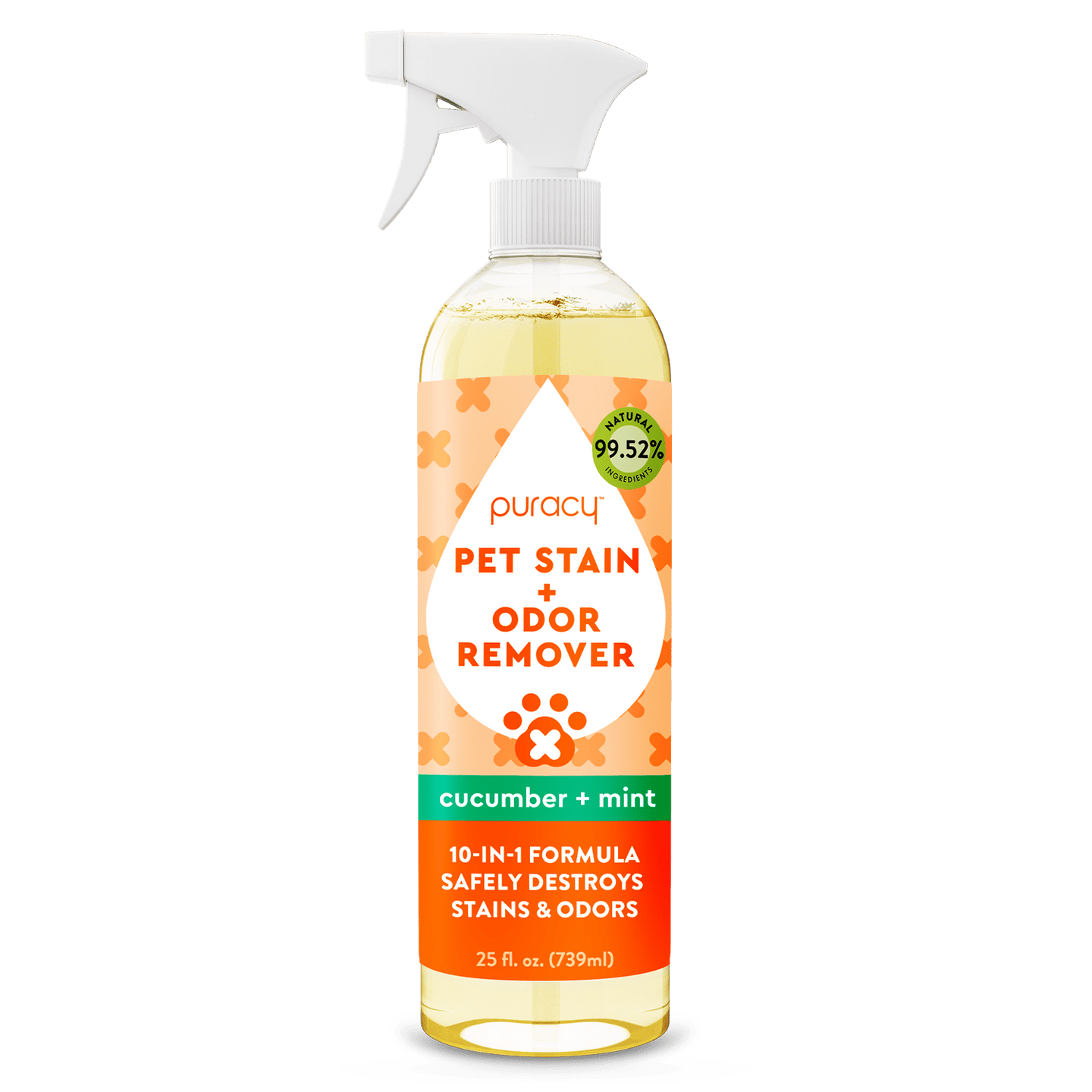 25 fl oz spray bottle of Pet Stain & Odor Remover, enzyme-powered, cucumber mint scent.